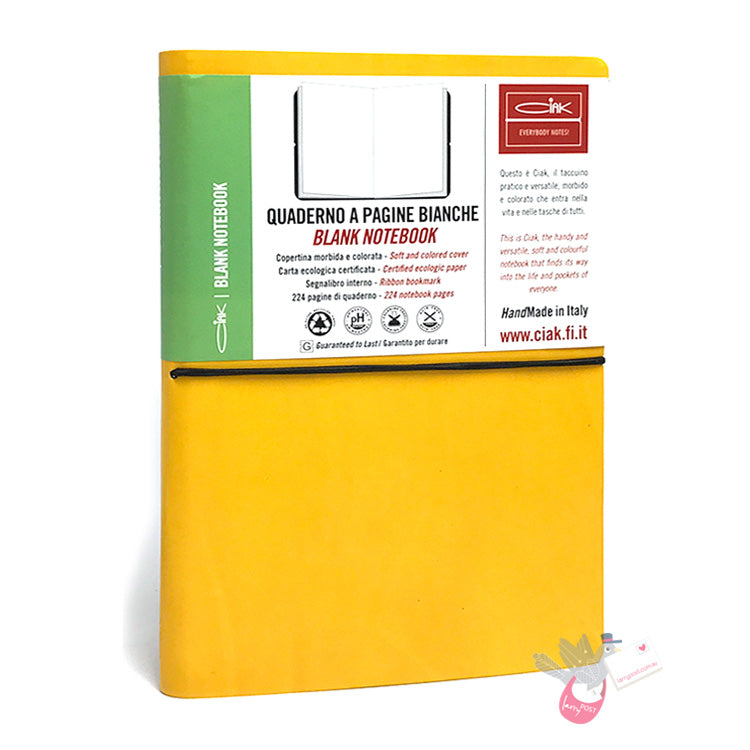 CIAK Bonded Leather Cover Notebook - Medium (B6) - Plain Pages - Yellow