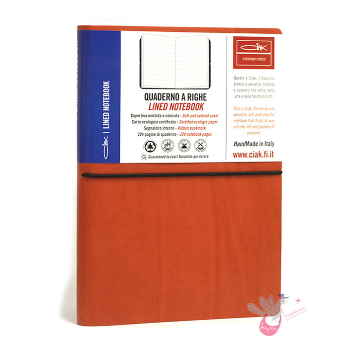 CIAK Bonded Leather Cover Notebook - Medium (B6) - Ruled Pages - Orange