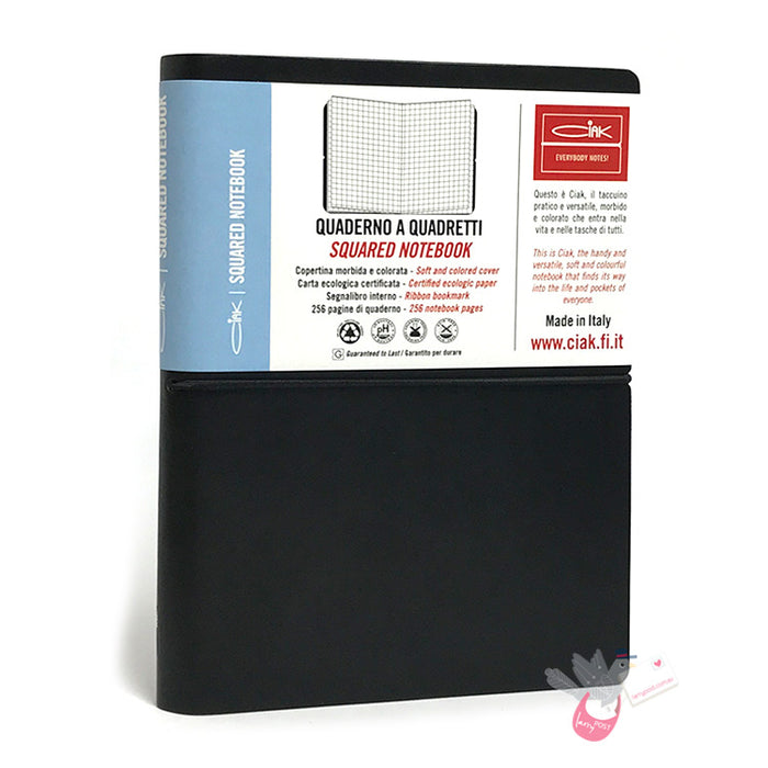 CIAK Soft Cover Leather Notebook - Medium (B6) - Squared / Grid - Black