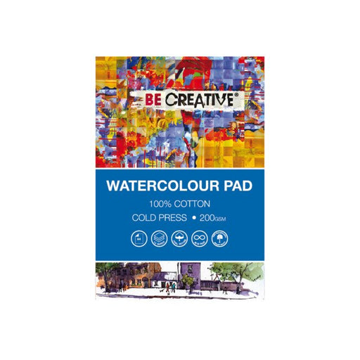 BE CREATIVE Watercolour Pad - 200gsm (100% Cotton) - 12 Sheets - A4