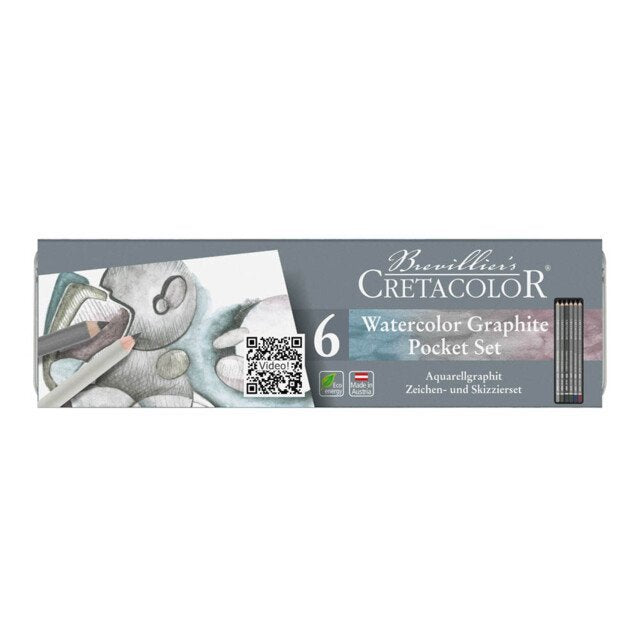 CRETACOLOR Aquagraph Tinted Aquarelle Pencils - Set 6 (3 Grey, 3 Colours)