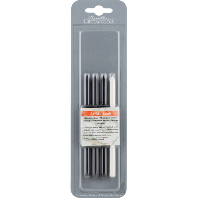 CRETACOLOR 5.6mm Artists Leads - 4-Pack - Charcoal & Chalk
