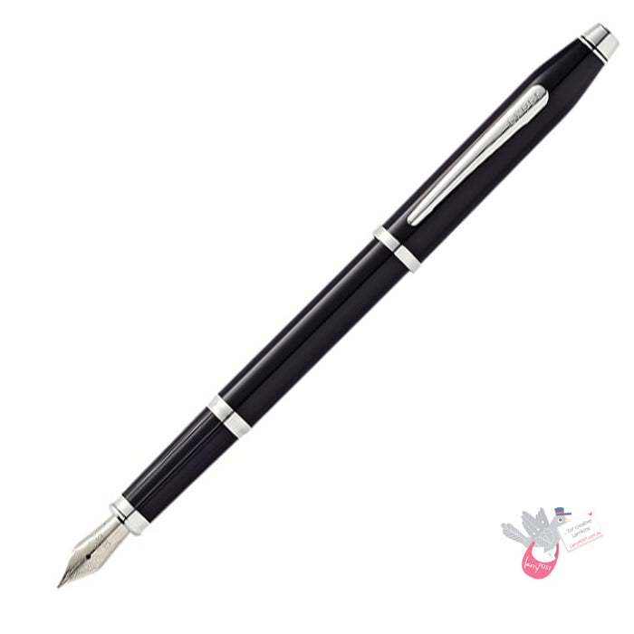 CROSS Century II Ballpoint and Fountain Pen (M) Set - Black Lacquer/Chrome Duo