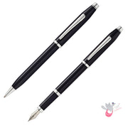 CROSS Century II Ballpoint and Fountain Pen (M) Set - Black Lacquer/Chrome Duo