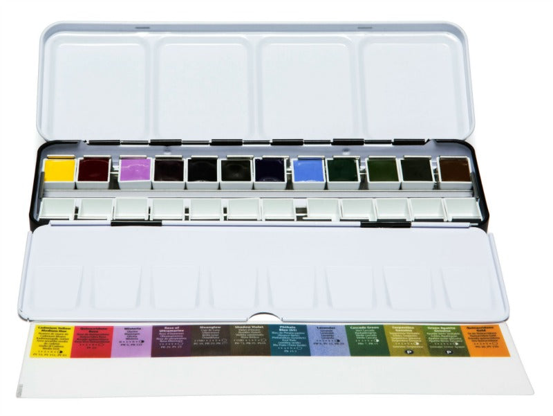 DANIEL SMITH Hand Poured Watercolour Half Pans Metal Box - 12 Colours of Inspiration