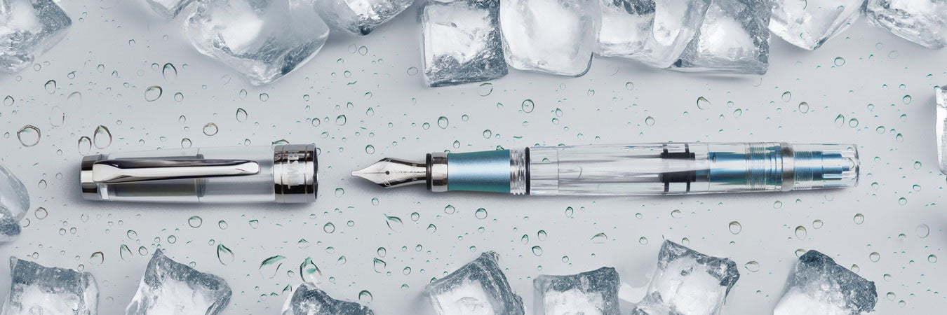 TWSBI Diamond 580AL Iceberg Fountain Pen - Clear with light blue/silver aluminium trim - Broad Nib