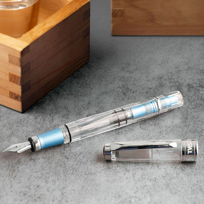 TWSBI Diamond 580AL Iceberg Fountain Pen - Clear with light blue/silver aluminium trim - Broad Nib