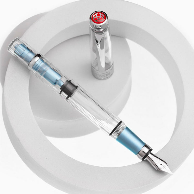 TWSBI Diamond 580AL Iceberg Fountain Pen - Clear with light blue/silver aluminium trim - Broad Nib