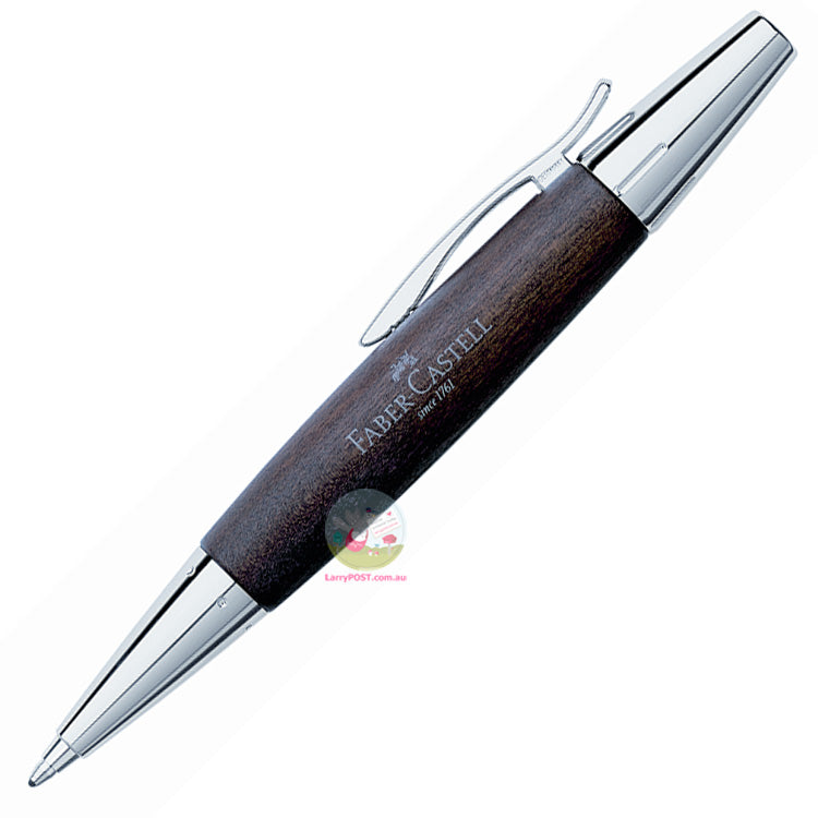 FABER-CASTELL E-Motion - Chrome and Pear Wood - Dark Brown - Twist Ball Pen
