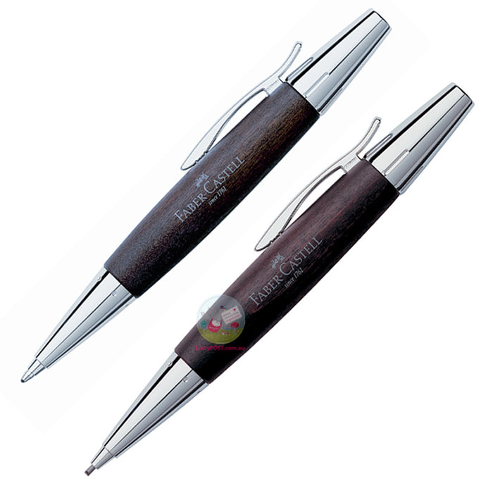 FABER-CASTELL e-motion - Chrome and Pear Wood - Dark Brown - Twist Ball Pen
