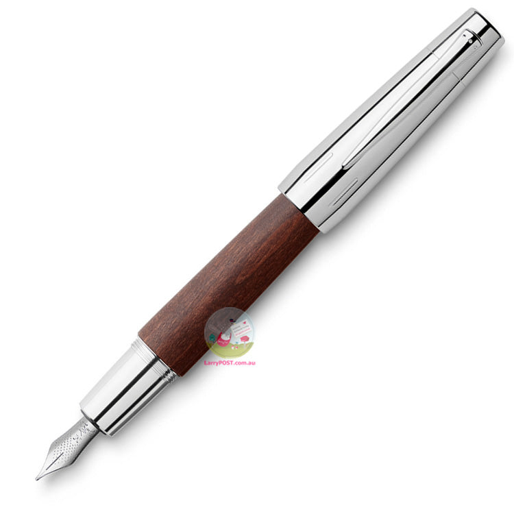 FABER-CASTELL e-motion - Chrome and Pear Wood - Dark Brown - Fountain Pen (includes converter) - Medium Nib