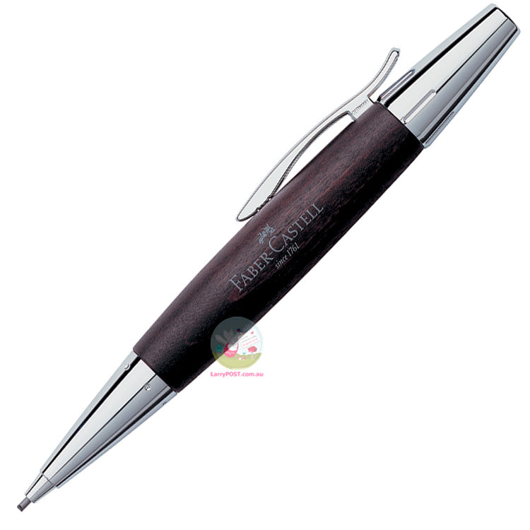 FABER-CASTELL E-Motion - Chrome and Pear Wood - Dark Brown - Twist Pencil 1.4mm