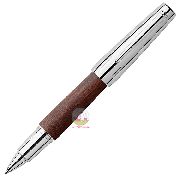 FABER-CASTELL E-Motion - Chrome and Pear Wood - Dark Brown - Rollerball 