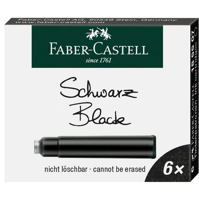FABER-CASTELL Fountain Pen Ink Cartridge (38mm universal) - Pack 6 - Black