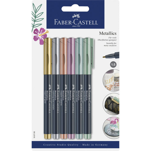 FABER-CASTELL Metallic All-Surface Markers (1.5mm) - 6 Colours
