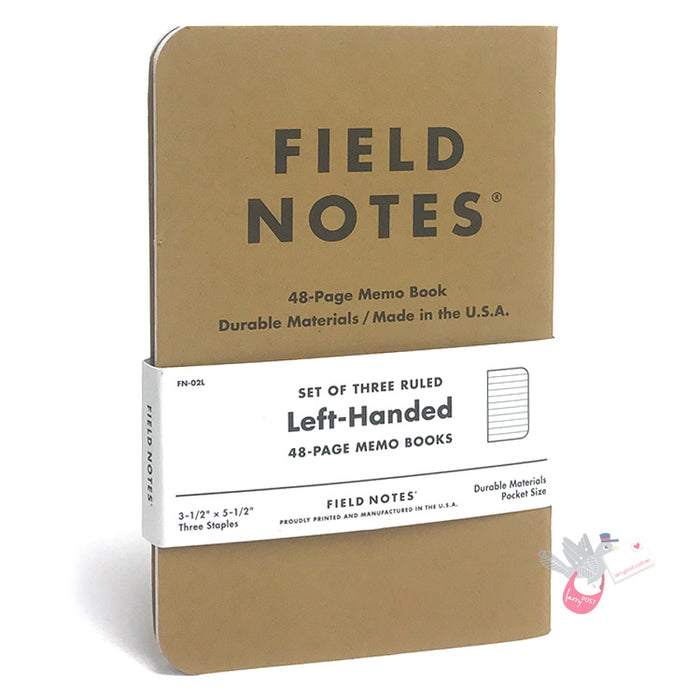 FIELD NOTES Left Handed - Set of 3 - Pocket (A6 9x13cm) - Natural Kraft Colour - Ruled