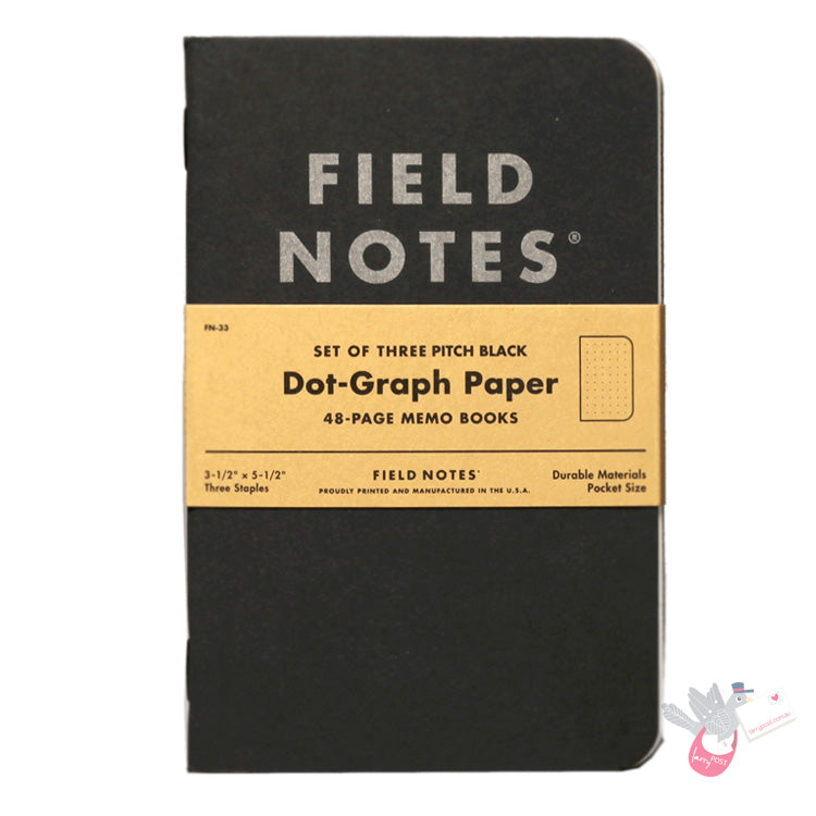 FIELD NOTES Pitch Black - Set of 3 - Pocket (A6 9x14cm) - Black - Dot Grid