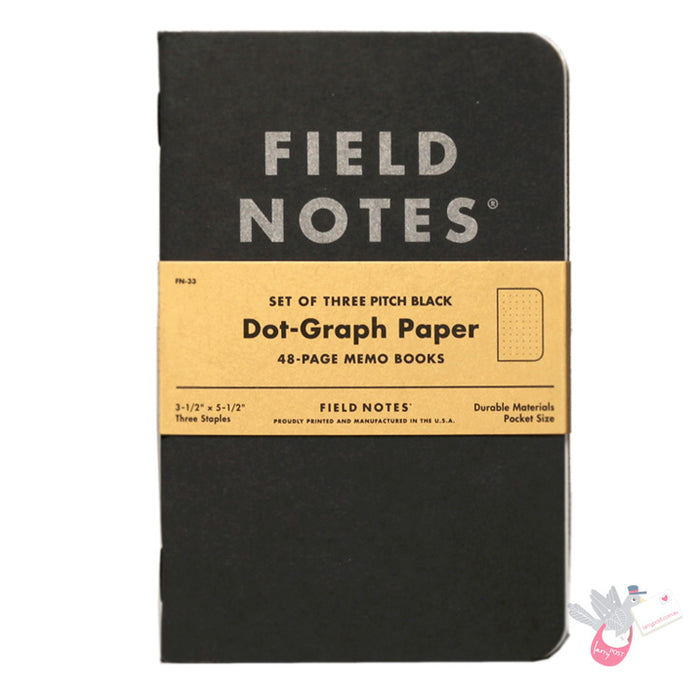 FIELD NOTES Pitch Black - Set of 3 - Pocket (A6 9x14cm) - Black - Dot Grid