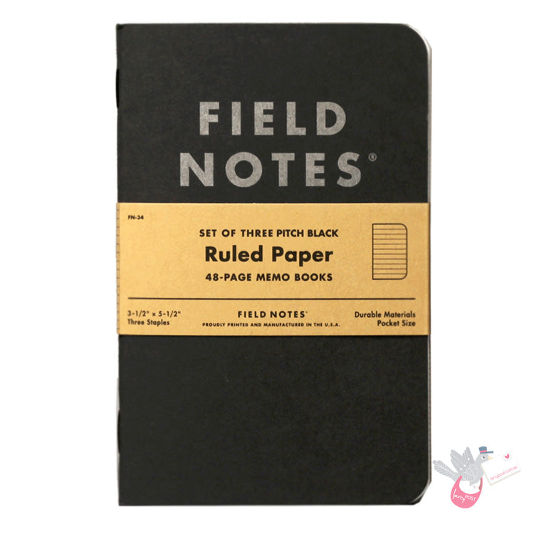 FIELD NOTES Pitch Black - Set of 3 - Pocket (A6 9 x 14cm) - Ruled