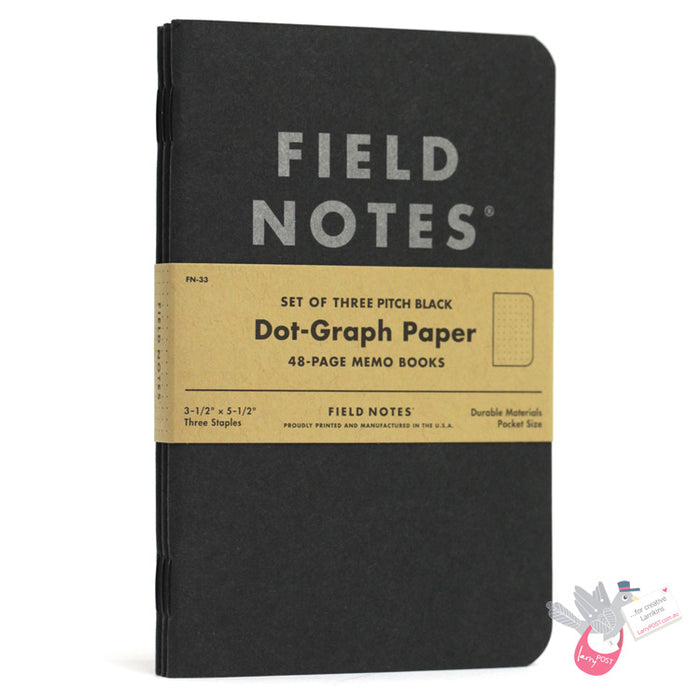 FIELD NOTES Pitch Black - Set of 3 - Pocket (A6 9 x 14cm) - Dot Grid