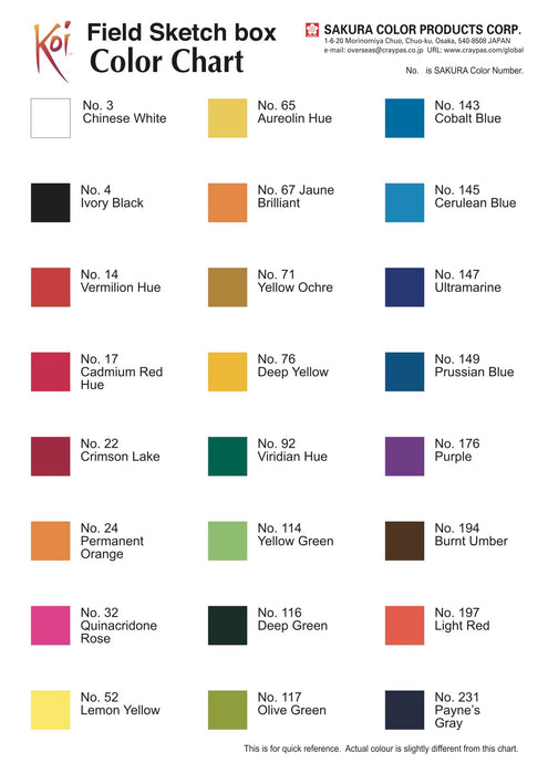 SAKURA Koi Water Colour Pocket Field Sketch Box / Kit - 12 Colours