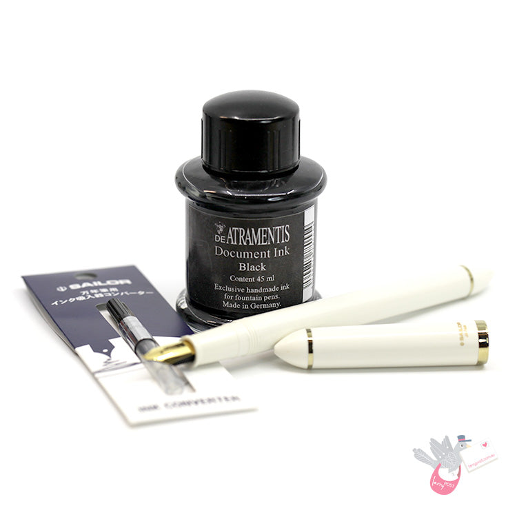 SAILOR Sketch Kit (Fude, Converter, DA Permanent Black, Blunt Syringe) - 40 Degree - White