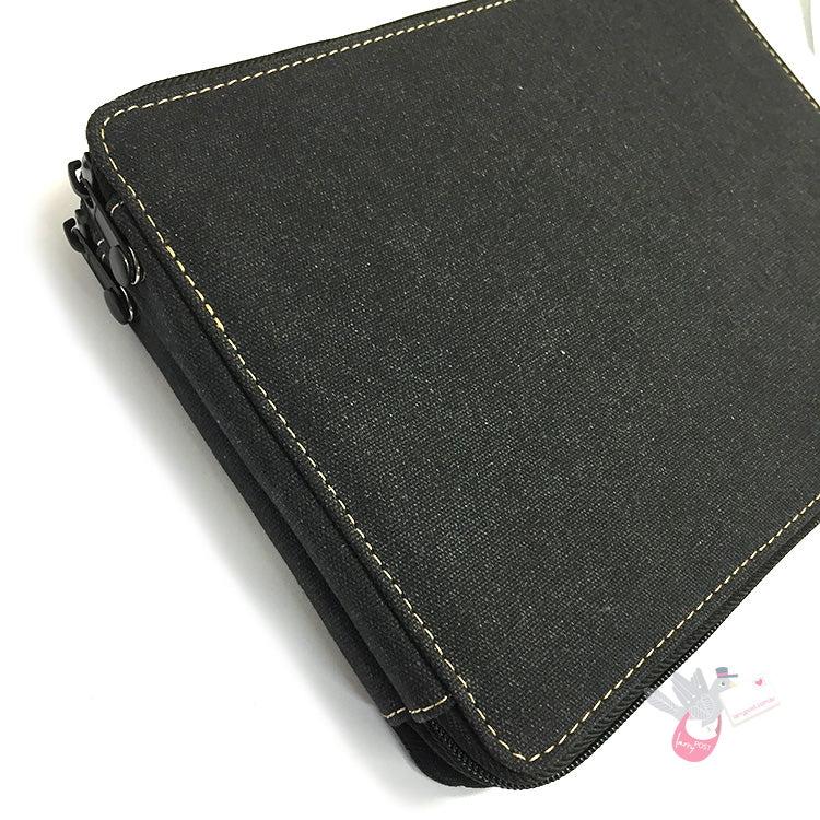 GLOBAL ART Canvas Pencil Case - Holds 80-120 Pencils - Black