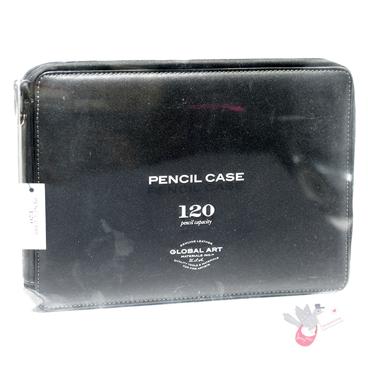 GLOBAL ART Leather Pencil Case - Holds 80-120 Pencils - Black
