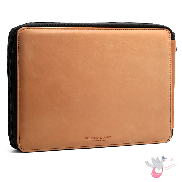 GLOBAL ART Leather Pencil Case - Holds 80-120 Pencils - Brown (NLA)