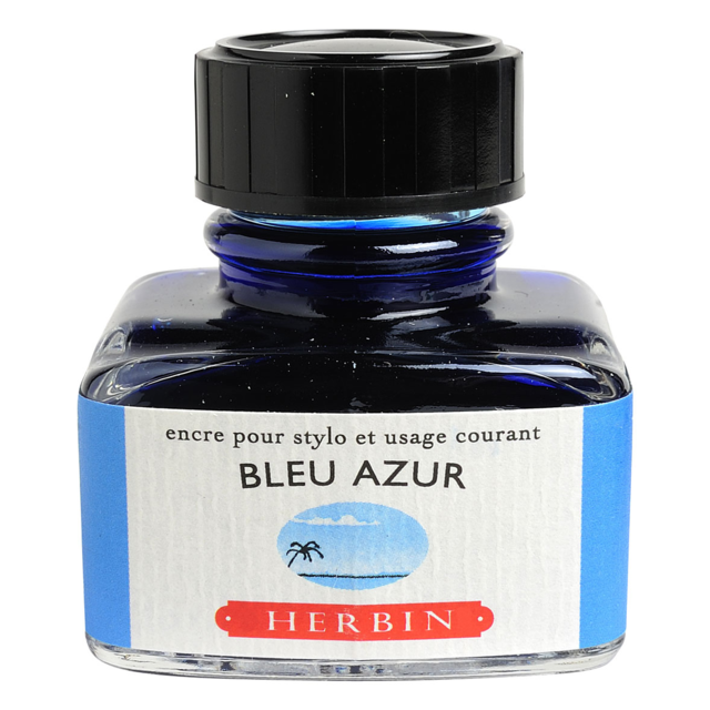 HERBIN "Jewel of Inks" Fountain Pen Ink - 30mL (with pen rest) - Bleu Azur (Azure Blue)