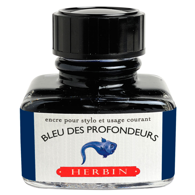 HERBIN "Jewel of Inks" Fountain Pen Ink - 30mL (with pen rest) - Bleu Des Profondeurs (Periwinkle)