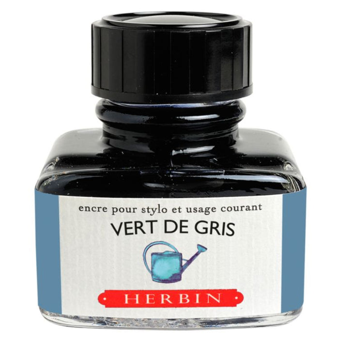 HERBIN "Jewel of Inks" Fountain Pen Ink - 30mL (with pen rest) - Vert de Gris (Green Grey)