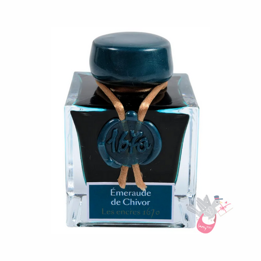 HERBIN 1670 Prestige (Shimmer) Fountain Pen Ink - 50mL -Emeraude de Chivor (Emerald Green/Gold)