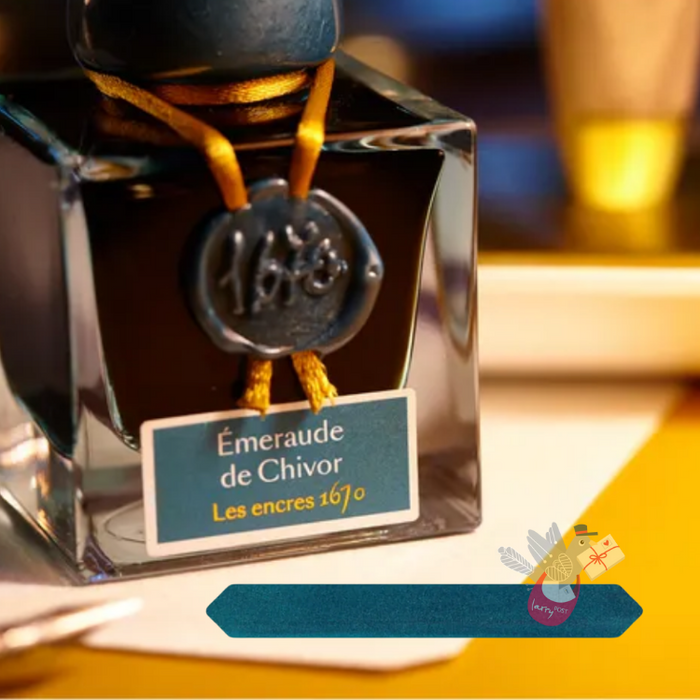 HERBIN Prestige 1670 (Shimmer) Fountain Pen Ink - 50mL - Emeraude de Chivor (Emerald Green/Gold)