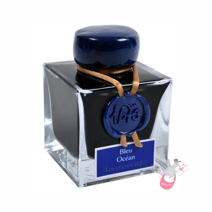 HERBIN Prestige 1670 (Shimmer) Fountain Pen Ink - 50mL - Bleu Ocean (Ocean Blue/Gold)