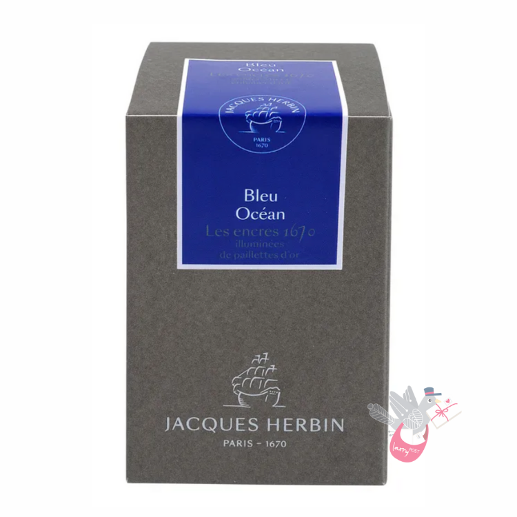 HERBIN Prestige 1670 (Shimmer) Fountain Pen Ink - 50mL - Bleu Ocean (Ocean Blue/Gold)