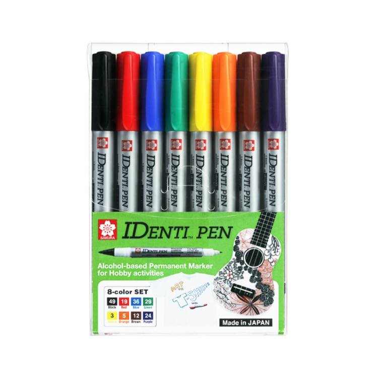 SAKURA Identi-Pen Permanent Marker - Dual Tip (1.0mm / 0.4mm) - Colours - Set 8