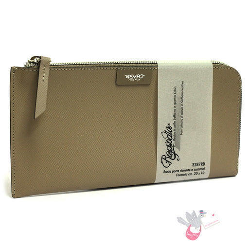 RAPSODIA Saffiano Leather Receipt Holder - Taupe