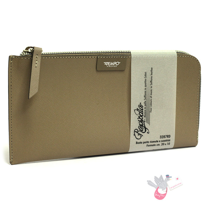 RAPSODIA Saffiano Leather Receipt Holder - Taupe