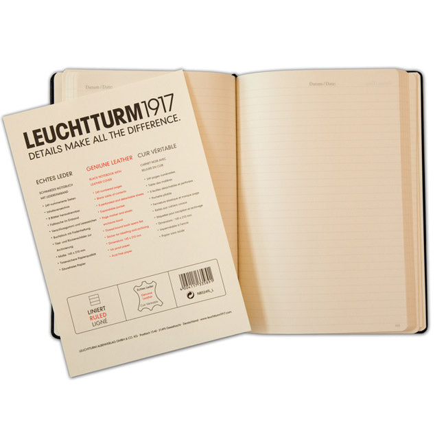 LEUCHTTURM1917 Genuine Leather (A6) - Black- Ruled
