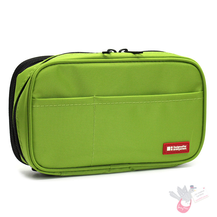 LIHIT LAB - Smart Fit Double Pen Case (Book-Type) - Double Zipper  - Green