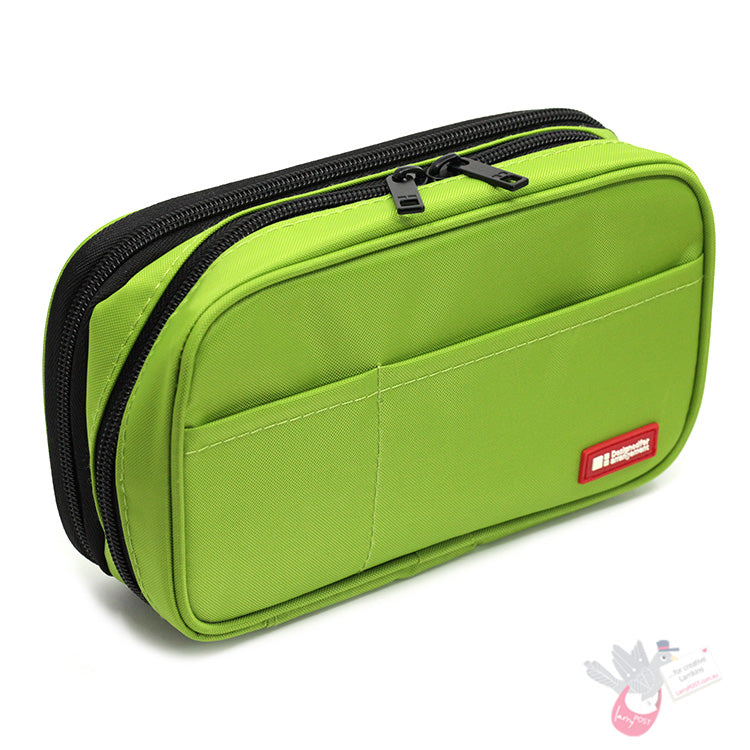LIHIT LAB - Smart Fit Double Pen Case (Book-Type) - Double Zipper  - Green