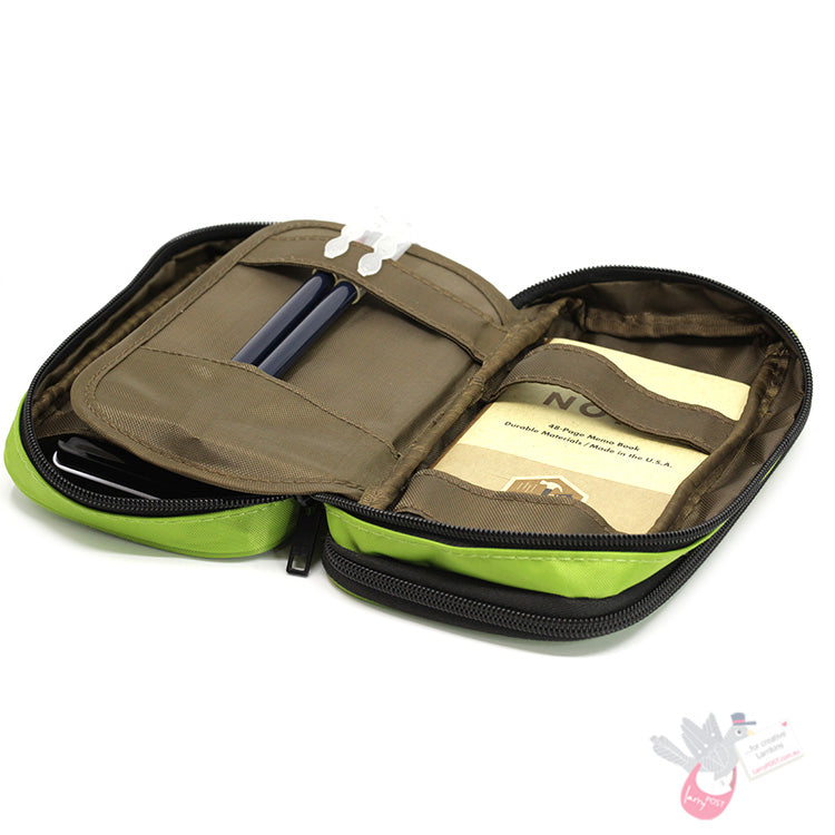 LIHIT LAB - Smart Fit Double Pen Case (Book-Type) - Double Zipper  - Green