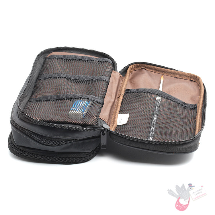 LIHIT LAB - Smart Fit Triple Pen Case (Book-Type) - Triple Zipper  - Blue