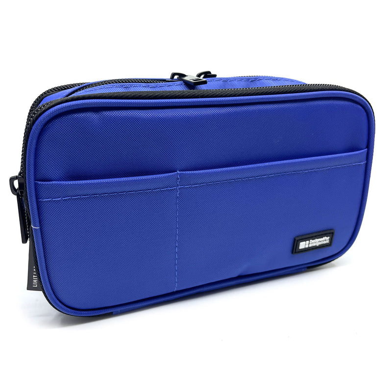 LIHIT LAB - Smart Fit Triple Pen Case (Book-Type) - Triple Zipper  - Blue