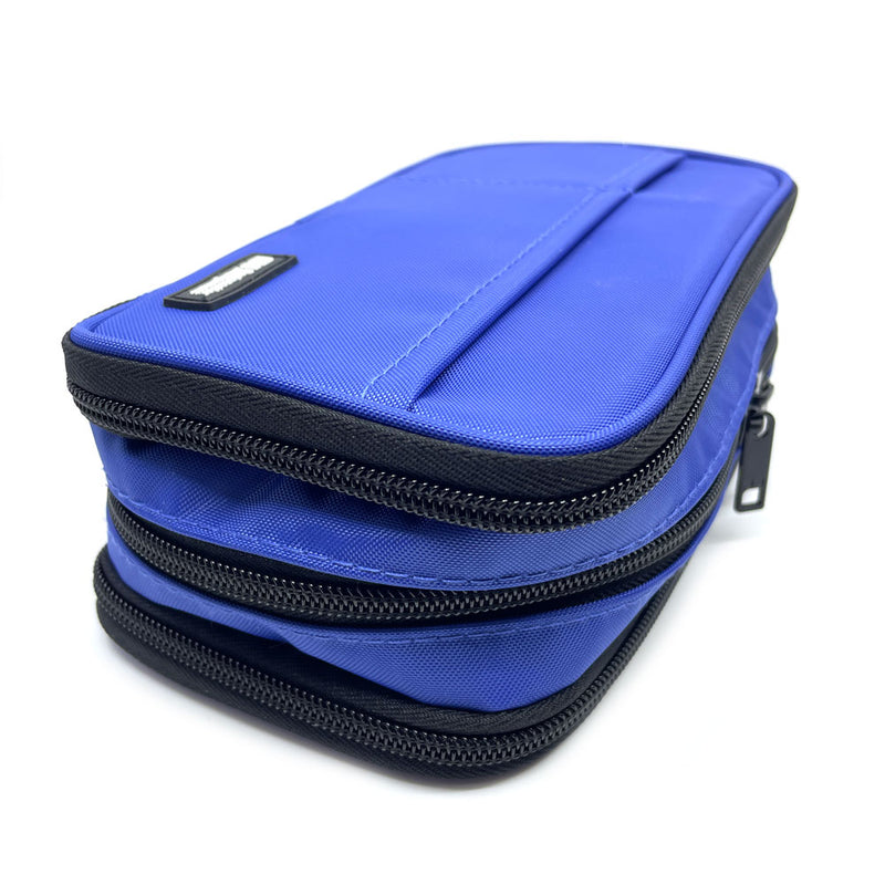LIHIT LAB - Smart Fit Triple Pen Case (Book-Type) - Triple Zipper  - Blue