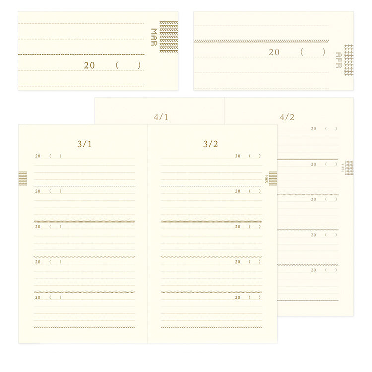 MIDORI - Undated 5 Year Diary - Daily - Embroidered Beige - B6