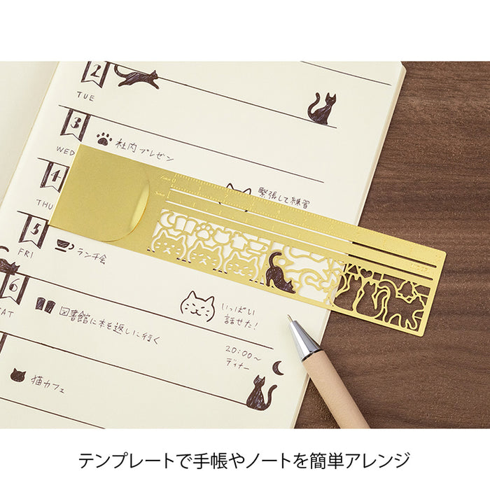 MIDORI - Clip Ruler - 10cm - Brass - Cat