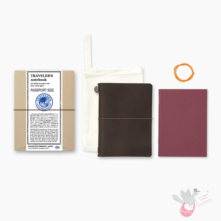 Traveler's Company Leather Notebook - Passport Size Starter Kit - Brown