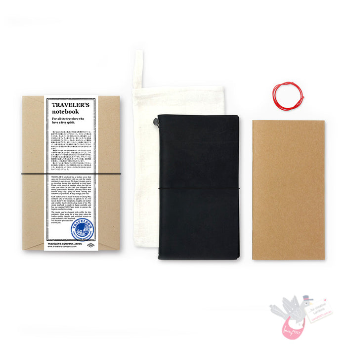 Traveler's Company Leather Notebook - Regular Size Starter Kit - Black